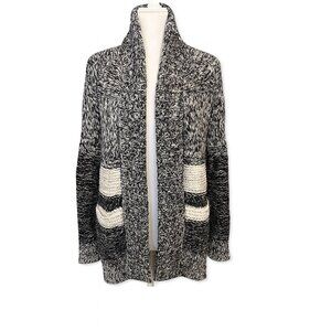 GAP Chunky Shawl Collar Cardigan Marled Black Gray Long Cozy Sweater XS EUC